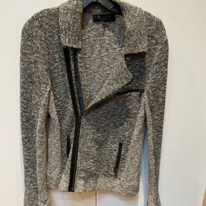 Rag & Bone Black/White Moto Sweater Jacket Med